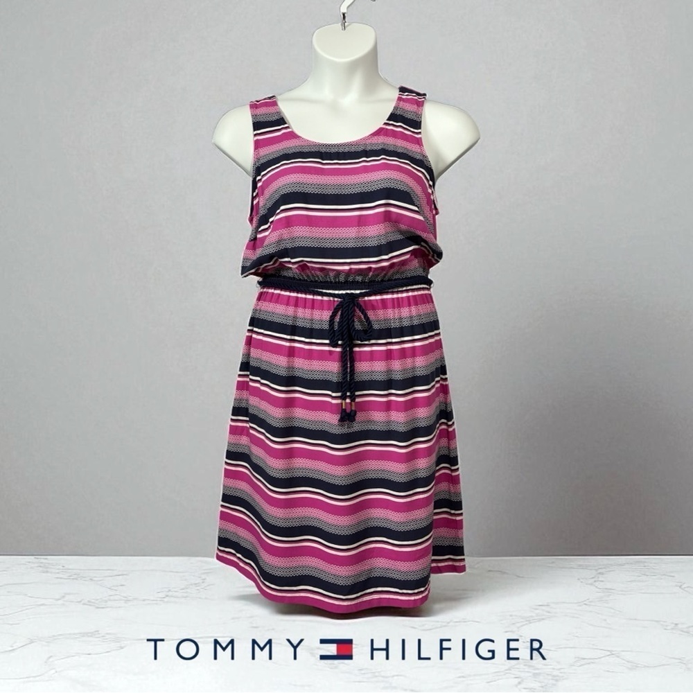 NWOT, Tommy Hilfiger, Pink and Navy Striped Dress, Large